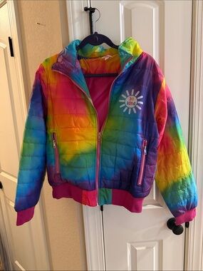 Sunshine Sisters Tie Dye Be Kind Puffer Jacket - Multicolor